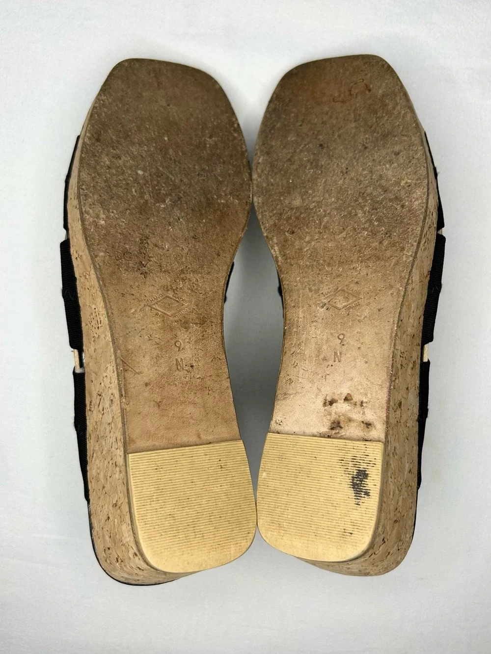 Donald J Pliner Sandals Womens 9 N Black Cork Wedge Thong Slip On Spain Comfort